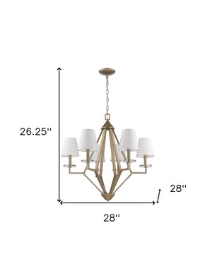 Homeroots Gold Candle Style Six Light Metal And Crystals Dimmable Chandelier With White Shades   398112