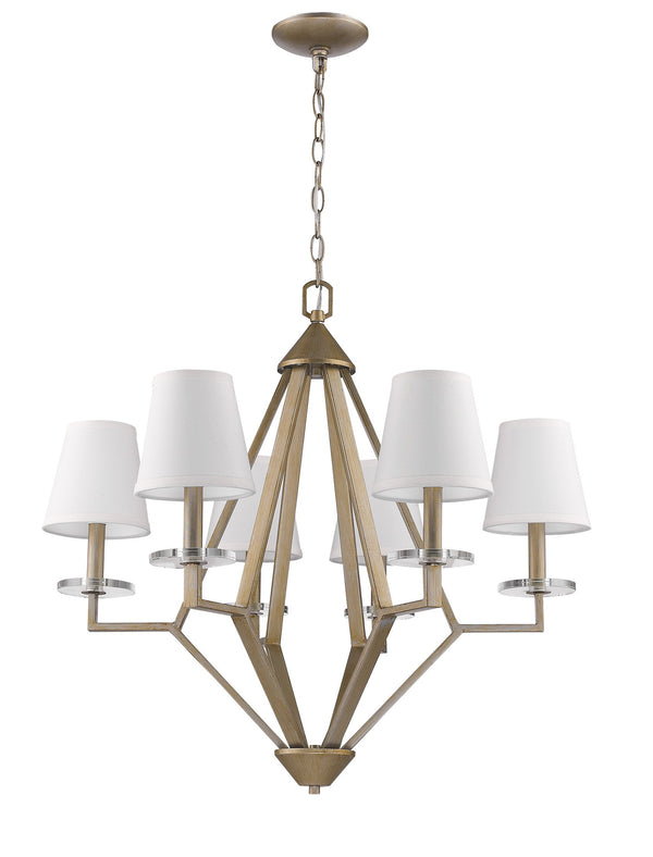 Homeroots Gold Candle Style Six Light Metal And Crystals Dimmable Chandelier With White Shades   398112