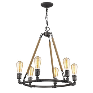 Homeroots Brown And Black Candle Style Six Light Metal Dimmable Chandelier   398113