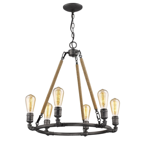 Homeroots Brown And Black Candle Style Six Light Metal Dimmable Chandelier   398113