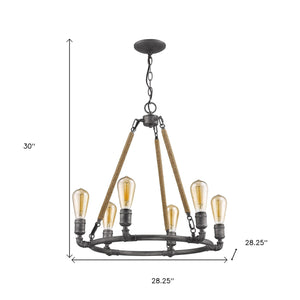 Homeroots Brown And Black Candle Style Six Light Metal Dimmable Chandelier   398113