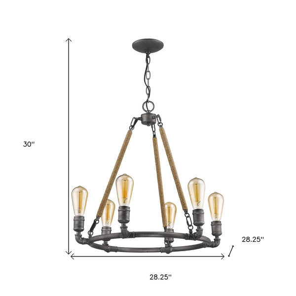 Homeroots Brown And Black Candle Style Six Light Metal Dimmable Chandelier   398113