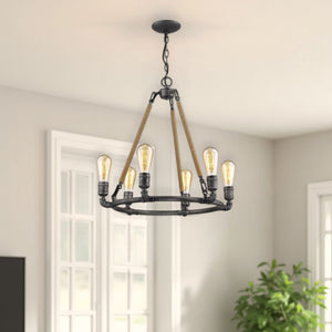 Homeroots Brown And Black Candle Style Six Light Metal Dimmable Chandelier   398113