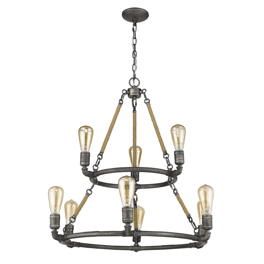 Homeroots Brown And Black Nine Light Metal Dimmable Chandelier   398114