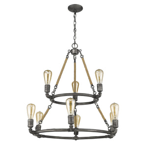 Homeroots Brown And Black Nine Light Metal Dimmable Chandelier   398114