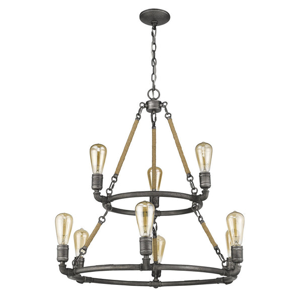 Homeroots Brown And Black Nine Light Metal Dimmable Chandelier   398114