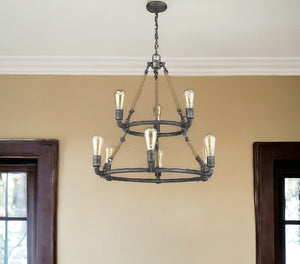 Homeroots Brown And Black Nine Light Metal Dimmable Chandelier   398114