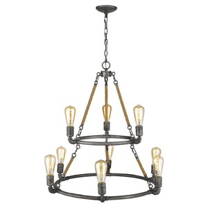 Homeroots Brown And Black Nine Light Metal Dimmable Chandelier   398114