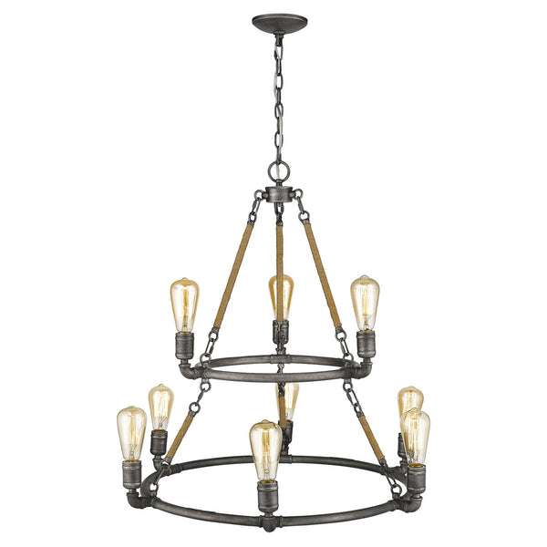 Homeroots Brown And Black Nine Light Metal Dimmable Chandelier   398114