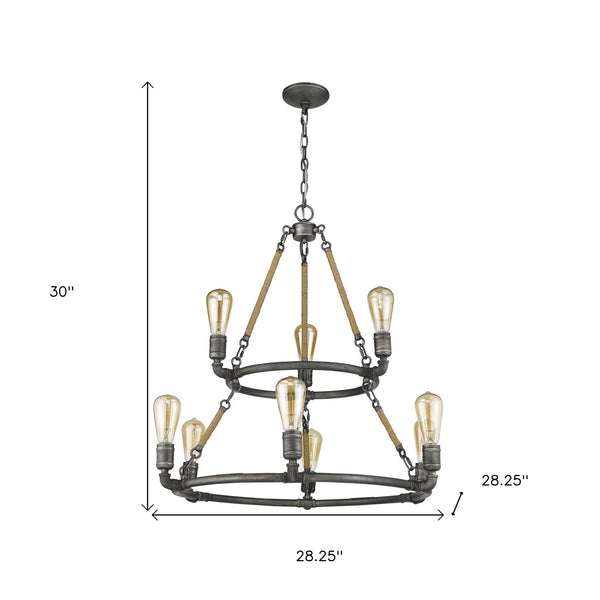 Homeroots Brown And Black Nine Light Metal Dimmable Chandelier   398114