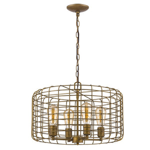Homeroots Lynden 4-light Raw Brass Drum Pendant With Wire Cage Shade   398115