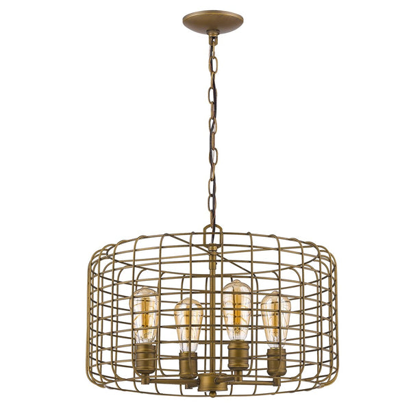 Homeroots Lynden 4-light Raw Brass Drum Pendant With Wire Cage Shade   398115