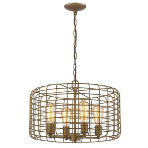 Homeroots Lynden 4-light Raw Brass Drum Pendant With Wire Cage Shade   398115