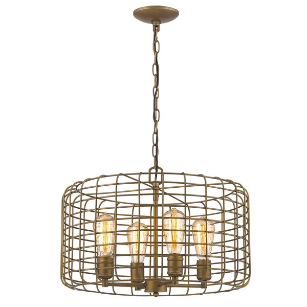 Homeroots Lynden 4-light Raw Brass Drum Pendant With Wire Cage Shade   398115