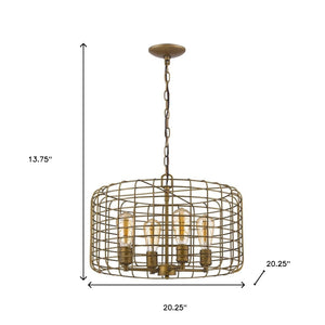 Homeroots Lynden 4-light Raw Brass Drum Pendant With Wire Cage Shade   398115