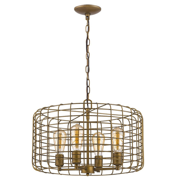 Homeroots Lynden 4-light Raw Brass Drum Pendant With Wire Cage Shade   398115