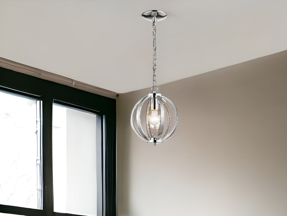 Homeroots Nevaeh 1-light Chrome Globe Pendant With Crystal Accents   398116