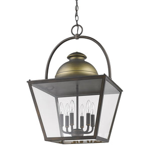 Homeroots Savannah 6-light Oil-rubbed Bronze Foyer Pendant With Raw Brass Accents And Clear Glass Panes   398127