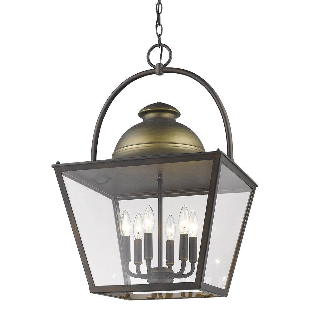 Homeroots Savannah 6-light Oil-rubbed Bronze Foyer Pendant With Raw Brass Accents And Clear Glass Panes   398127
