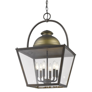 Homeroots Savannah 6-light Oil-rubbed Bronze Foyer Pendant With Raw Brass Accents And Clear Glass Panes   398127