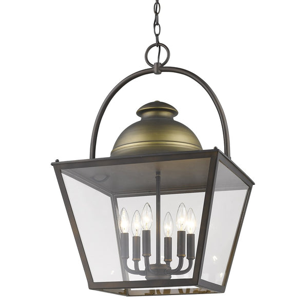 Homeroots Savannah 6-light Oil-rubbed Bronze Foyer Pendant With Raw Brass Accents And Clear Glass Panes   398127