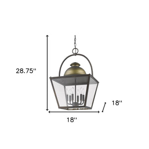 Homeroots Savannah 6-light Oil-rubbed Bronze Foyer Pendant With Raw Brass Accents And Clear Glass Panes   398127