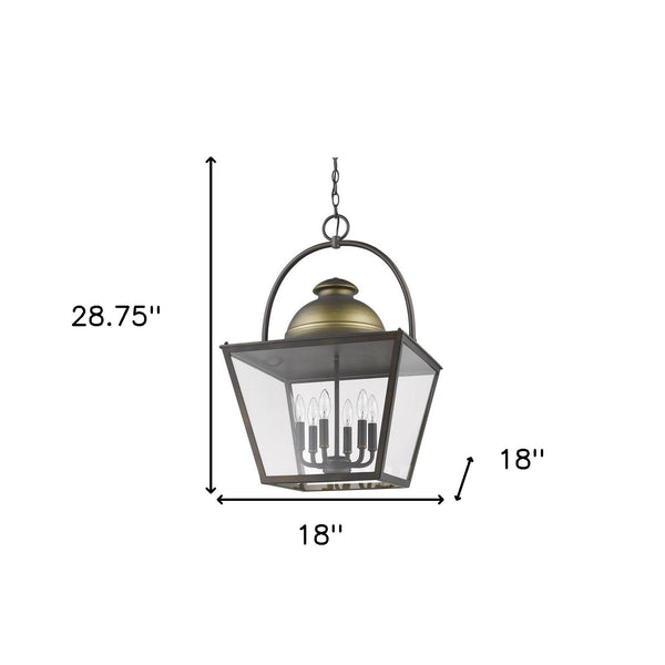 Homeroots Savannah 6-light Oil-rubbed Bronze Foyer Pendant With Raw Brass Accents And Clear Glass Panes   398127
