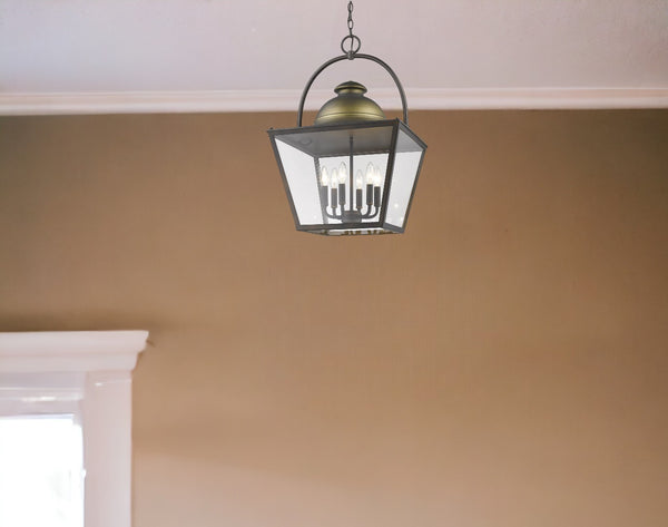 Homeroots Savannah 6-light Oil-rubbed Bronze Foyer Pendant With Raw Brass Accents And Clear Glass Panes   398127