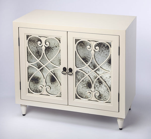 Butler Specialty Finney Chest: Elegant Antique Mirrored Doors, Perfect For Entryway Storage Or Chic Home Bar Setup White Mindi Wood Solids,Mdf,Antique Mirrored Glass,Hardware, Steel,Antique Gold Finish 3981288-butler