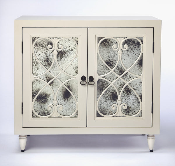 Butler Specialty Finney Chest: Elegant Antique Mirrored Doors, Perfect For Entryway Storage Or Chic Home Bar Setup White Mindi Wood Solids,Mdf,Antique Mirrored Glass,Hardware, Steel,Antique Gold Finish 3981288-butler