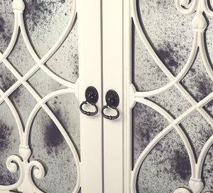 Butler Specialty Finney Chest: Elegant Antique Mirrored Doors, Perfect For Entryway Storage Or Chic Home Bar Setup White Mindi Wood Solids,Mdf,Antique Mirrored Glass,Hardware, Steel,Antique Gold Finish 3981288-butler