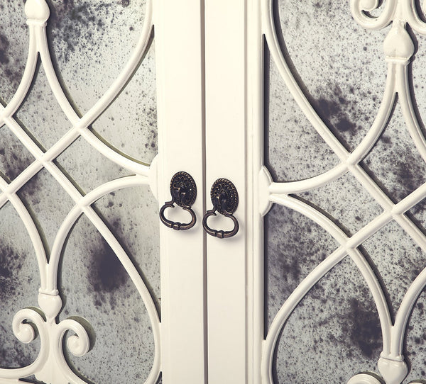 Butler Specialty Finney Chest: Elegant Antique Mirrored Doors, Perfect For Entryway Storage Or Chic Home Bar Setup White Mindi Wood Solids,Mdf,Antique Mirrored Glass,Hardware, Steel,Antique Gold Finish 3981288-butler