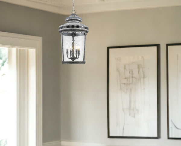 Homeroots Kingston 4-light Antique Lead Foyer Pendant With Curved Water Glass Panes   398128