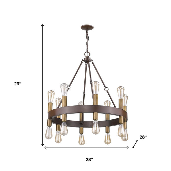 Homeroots Brown And Black Candle Style Multi Light Metal Dimmable Chandelier   398133