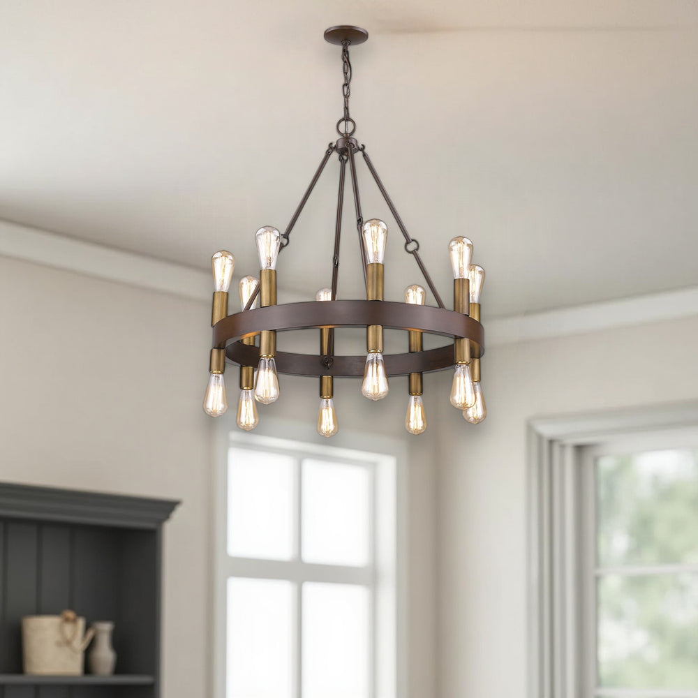 Homeroots Brown And Black Candle Style Multi Light Metal Dimmable Chandelier   398133