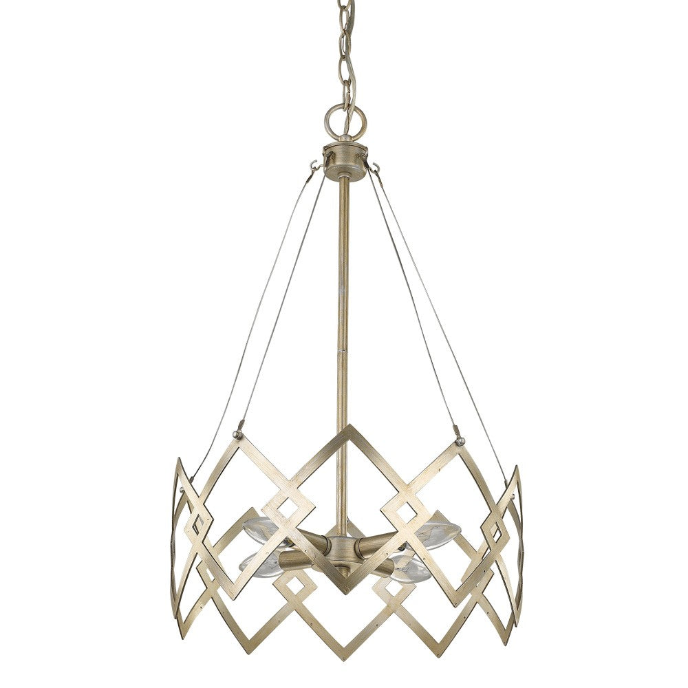 Homeroots Nora 4-light Washed Gold Drum Pendant With Abstract Open-air Cage Shade   398136
