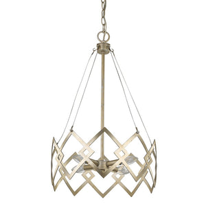 Homeroots Nora 4-light Washed Gold Drum Pendant With Abstract Open-air Cage Shade   398136