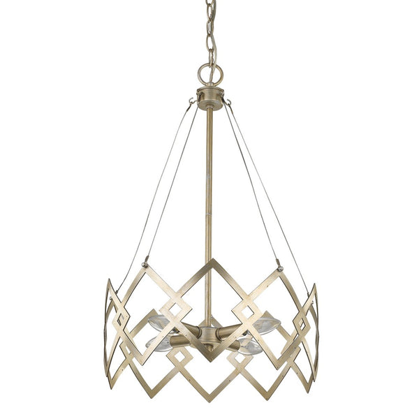 Homeroots Nora 4-light Washed Gold Drum Pendant With Abstract Open-air Cage Shade   398136