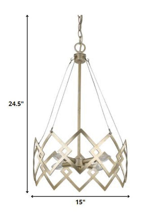 Homeroots Nora 4-light Washed Gold Drum Pendant With Abstract Open-air Cage Shade   398136