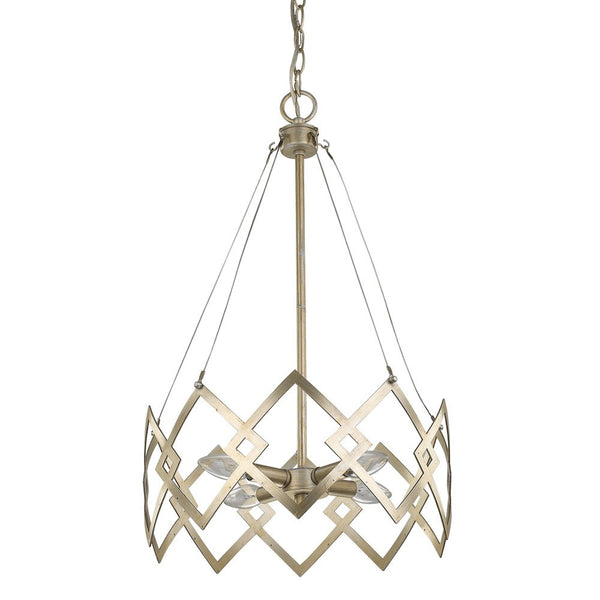 Homeroots Nora 4-light Washed Gold Drum Pendant With Abstract Open-air Cage Shade   398136