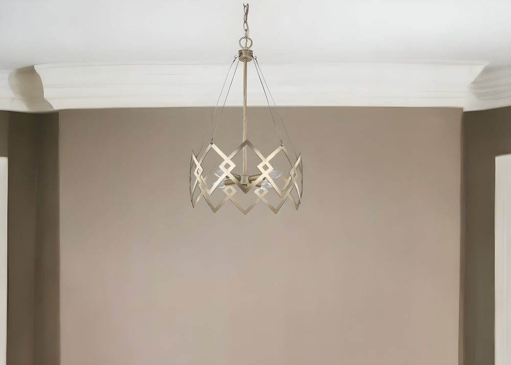 Homeroots Nora 4-light Washed Gold Drum Pendant With Abstract Open-air Cage Shade   398136
