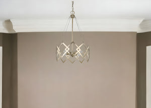 Homeroots Nora 4-light Washed Gold Drum Pendant With Abstract Open-air Cage Shade   398136