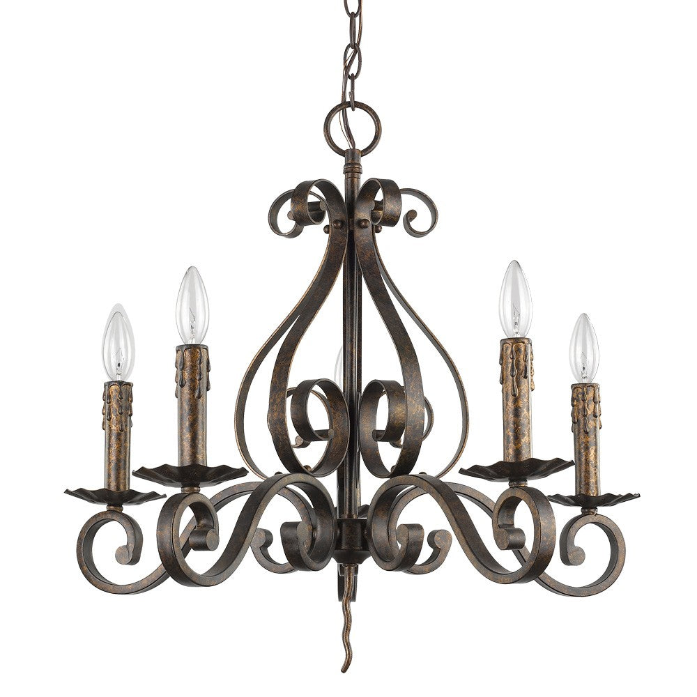 Homeroots Brown Candle Style Five Light Metal Dimmable Chandelier   398138