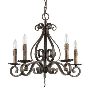 Homeroots Brown Candle Style Five Light Metal Dimmable Chandelier   398138