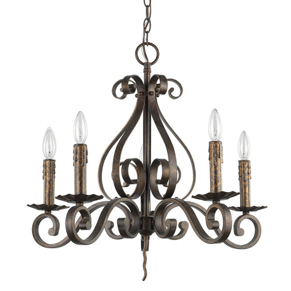 Homeroots Brown Candle Style Five Light Metal Dimmable Chandelier   398138