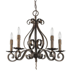 Homeroots Brown Candle Style Five Light Metal Dimmable Chandelier   398138