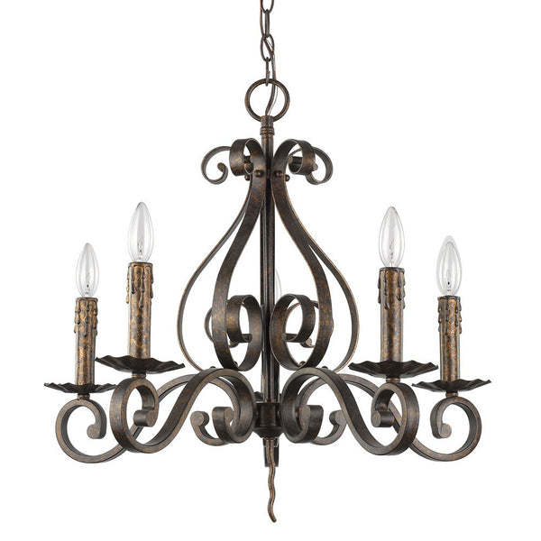 Homeroots Brown Candle Style Five Light Metal Dimmable Chandelier   398138