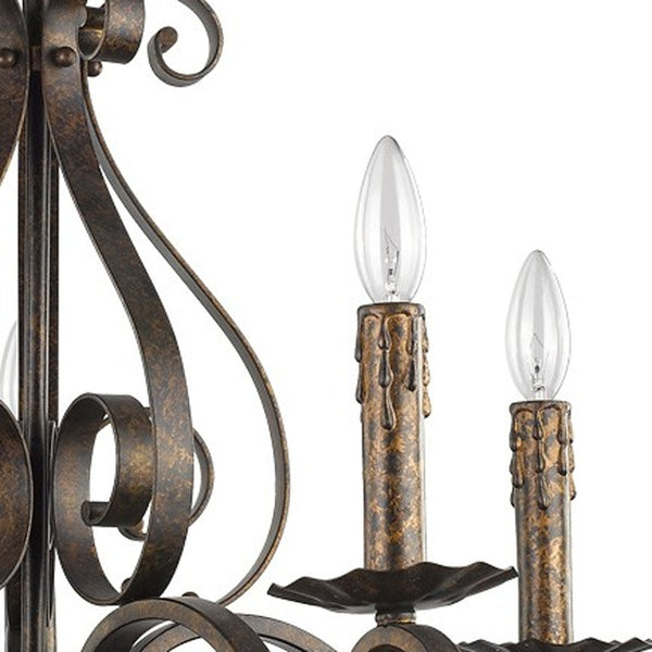 Homeroots Brown Candle Style Five Light Metal Dimmable Chandelier   398138