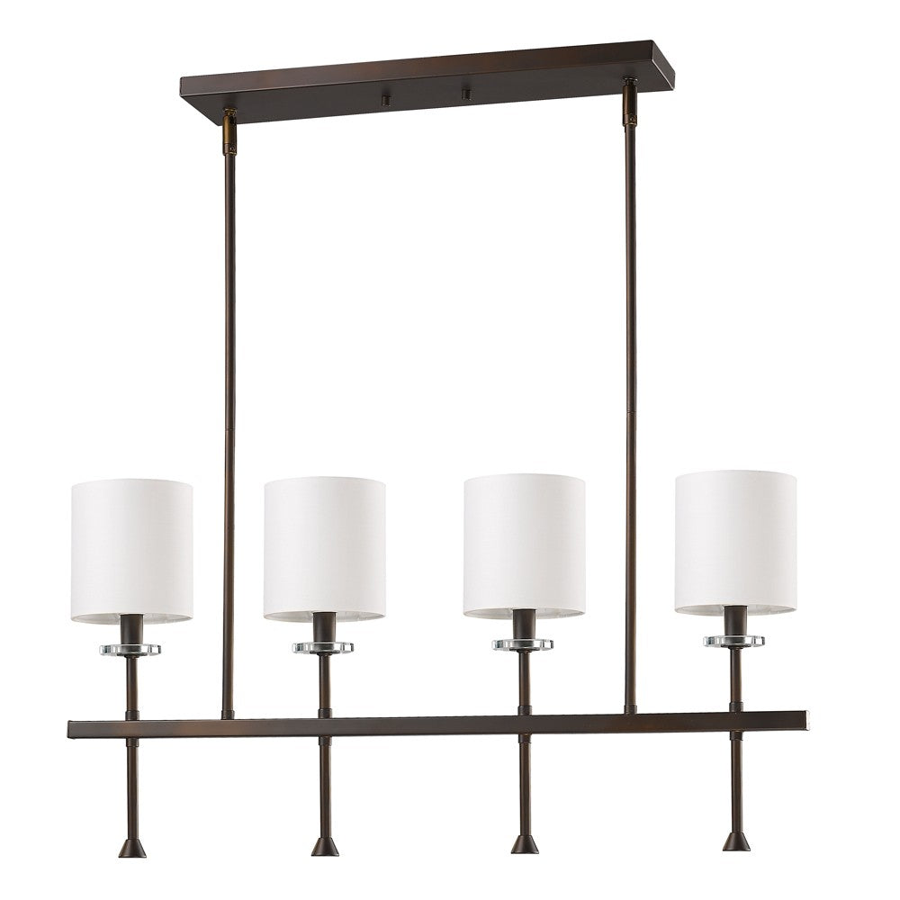 Homeroots Kara 4-light Oil-rubbed Bronze Island Pendant With Fabric Shades And Crystal Bobeches   398159