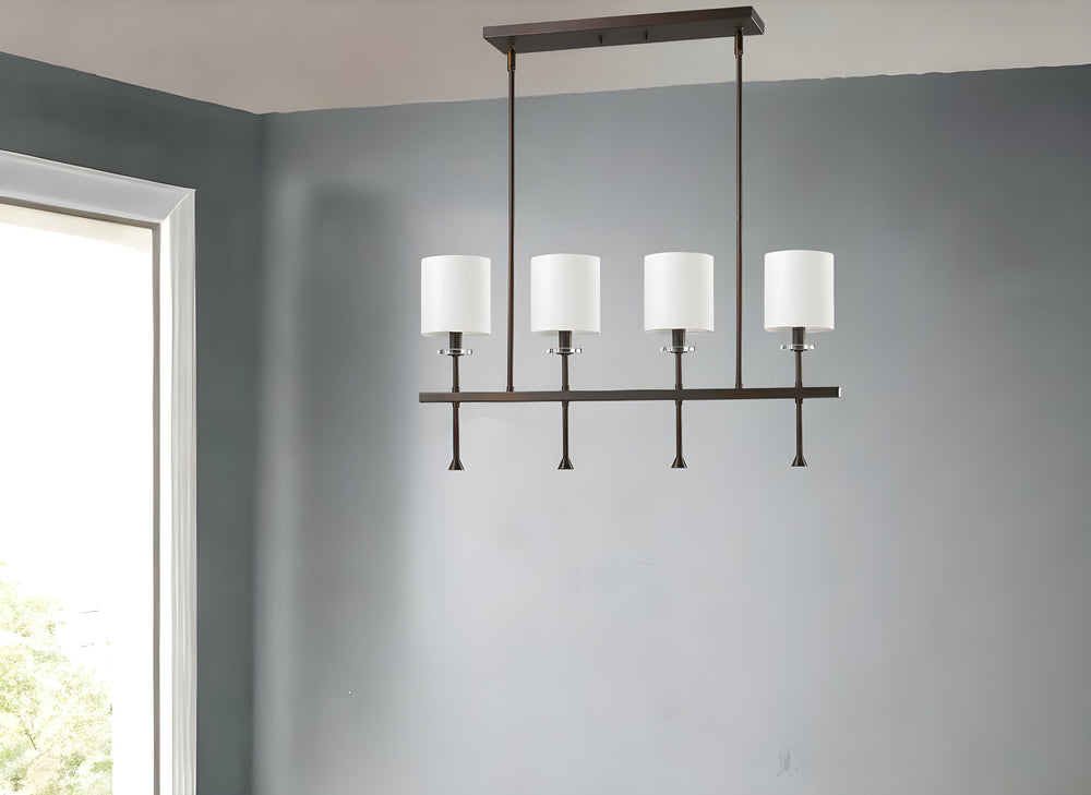 Homeroots Kara 4-light Oil-rubbed Bronze Island Pendant With Fabric Shades And Crystal Bobeches   398159